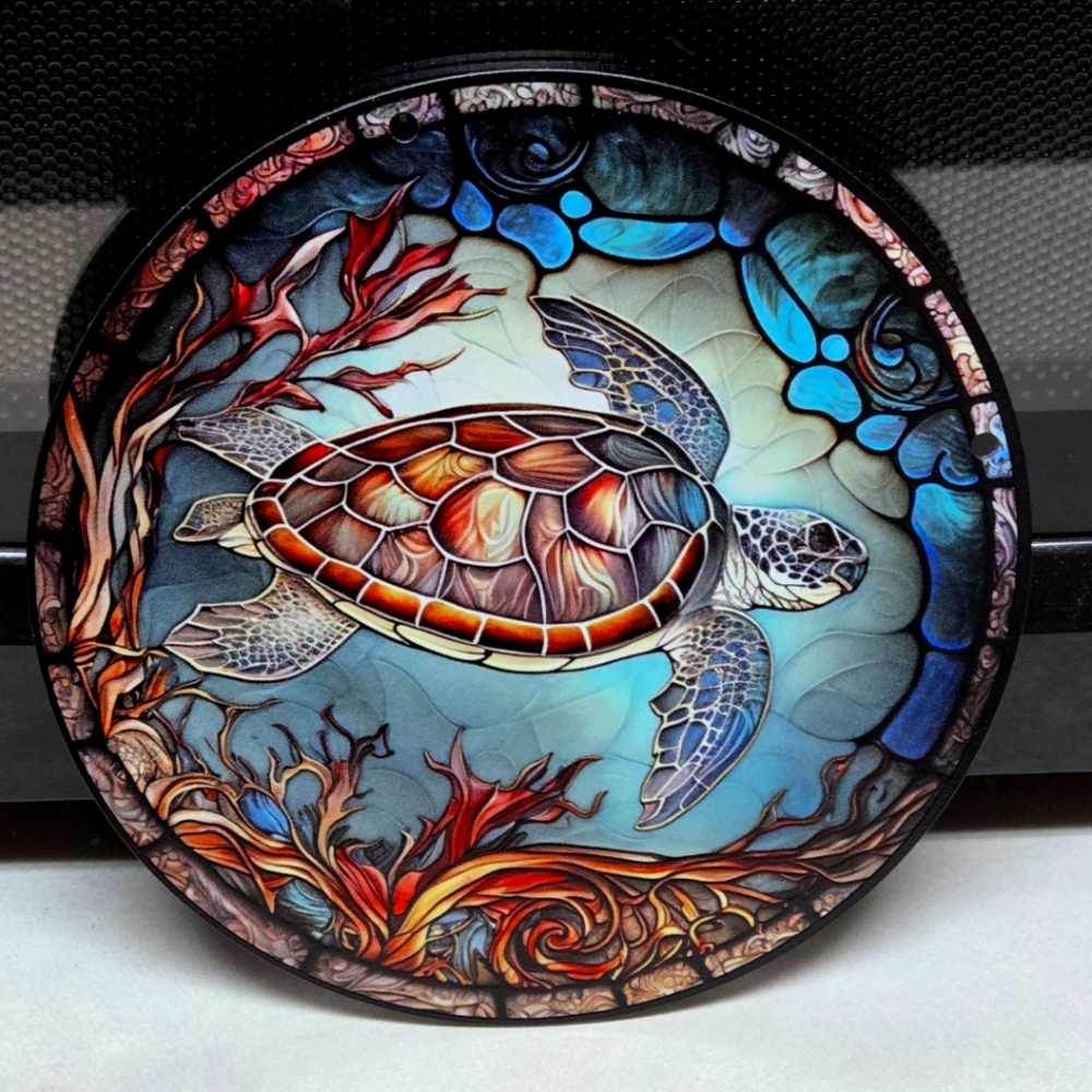 2D Acrylic Bohemian Sea Turtle Stain Glass Appearance NOT 3D